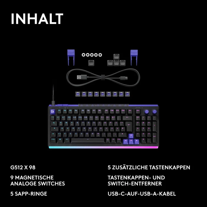 Logitech G512 X 98 TMR, schwarz, Dual-Swap analog/mechanisch, taktil, USB, DE