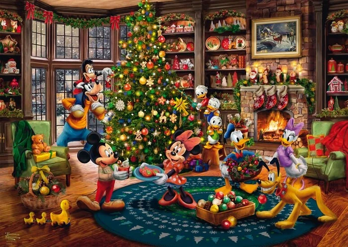 Schmidt Spiele Thomas Kinkade Disney Mickey and Minnie Trimming the Tree