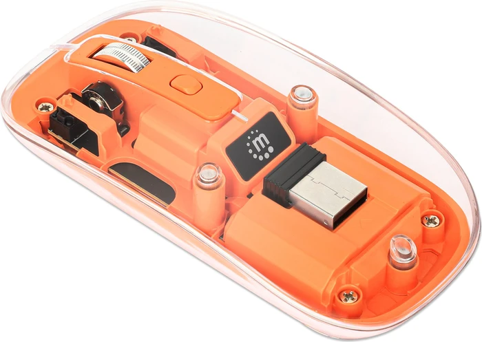 Manhattan Transparent Rechargeable Wireless Mouse, transparent/orange, USB