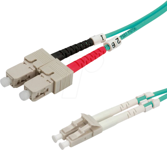 Value LWL Duplex Kabel, OM3, 2x LC Stecker/2x SC Stecker, 10m, türkis