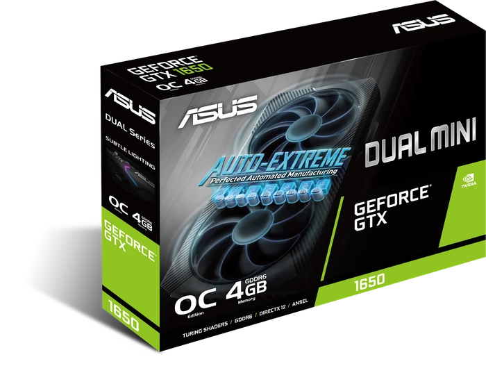 ASUS Dual GeForce GTX 1650 OC Mini, DUAL-GTX1650-O4GD6-MINI, 4GB GDDR6, DVI, HDMI, DP