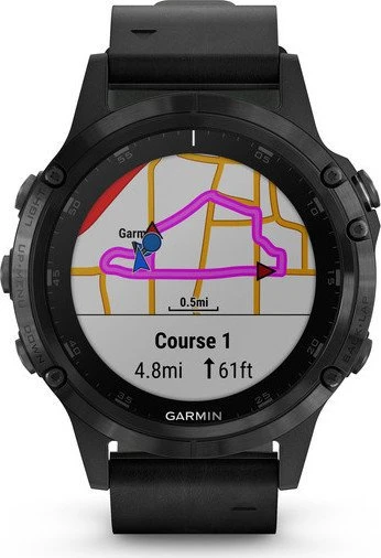 Garmin Fenix 5 Plus Sapphire schwarz mit Lederarmband