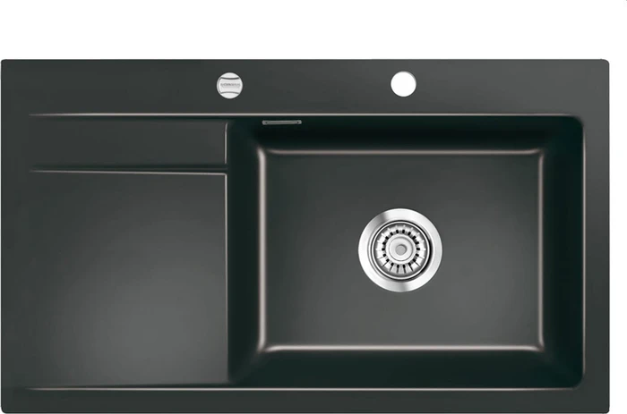 systemceram Stema 86 SL Einbau Becken rechts mit Ablauffernbedienung nero