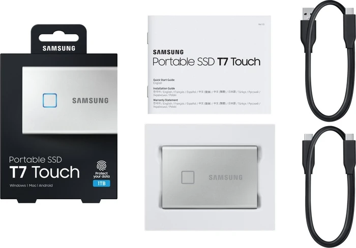 Samsung Portable SSD T7 Touch, Metallic Silver, 1TB, USB-C 3.1