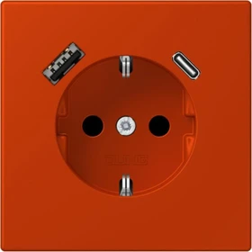 Jung Serie LS SCHUKO-Steckdose mit USB-Ladegerät Safety+, rouge vermillon 59