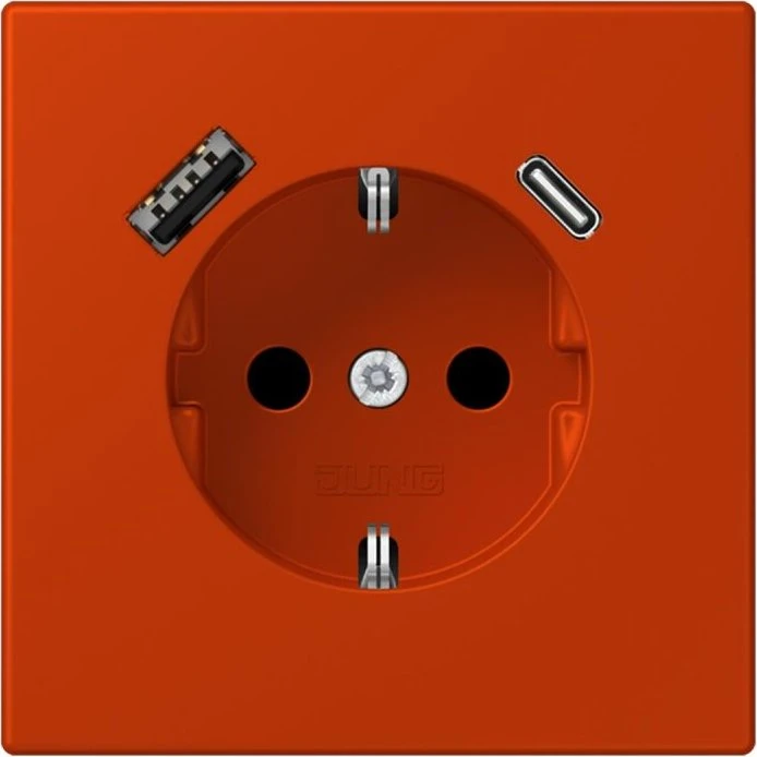 Jung Serie LS SCHUKO-Steckdose mit USB-Ladegerät Safety+, rouge vermillon 59