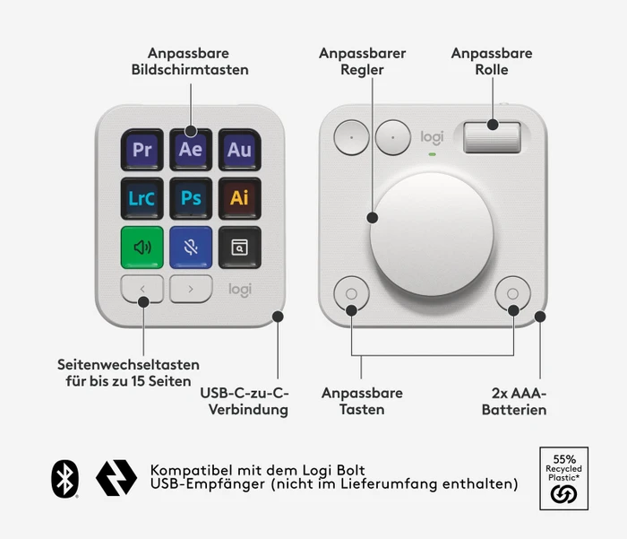 Logitech MX Creative Console Dialpad und Keypad Set, hellgrau, USB-C/Bluetooth