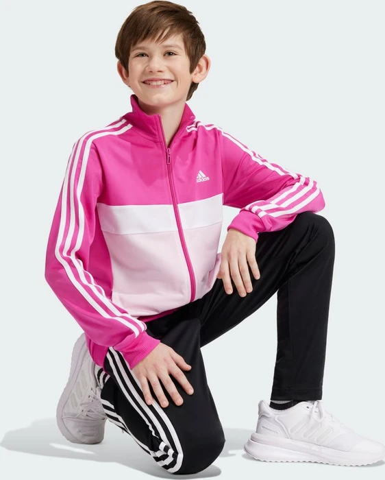 adidas Essentials 3-Streifen Tiberio Trainingsanzug semi lucid fuchsia/white/clear pink (Junior)