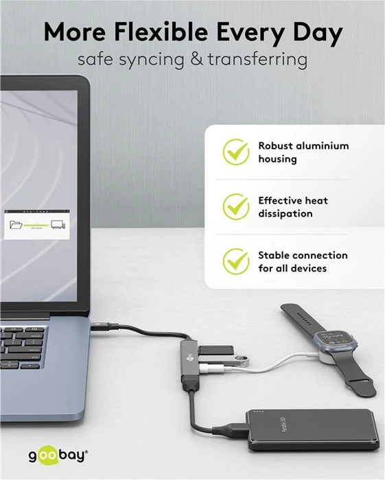 Wentronic goobay Slim 4-Port USB-Hub,1x USB-A 3.0/1x USB-C 2.0/2x USB-A 2.0, USB-C 3.0 [Stecker]
