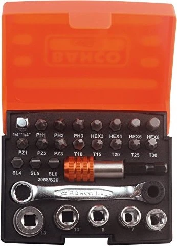 Bahco 2058/S26 Bitset/Steckschlüsselsatz inkl. Werkzeugbox, 100-tlg.