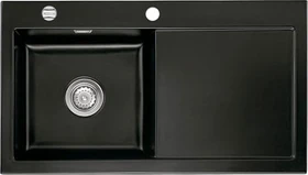 systemceram Mera 90 Einbau Becken links mit Ablauffernbedienung nigra