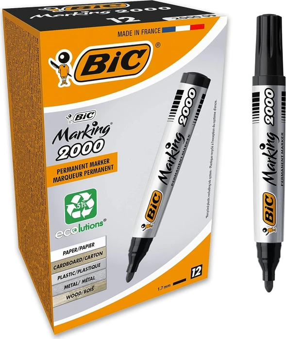 BIC Marking 2000 ECOlutions Permanentmarker Rundspitze 1.7mm schwarz, 12er-Pack, Box