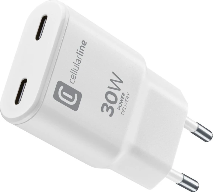 Cellularline Charger 2xUSB-C GaN 30W weiß