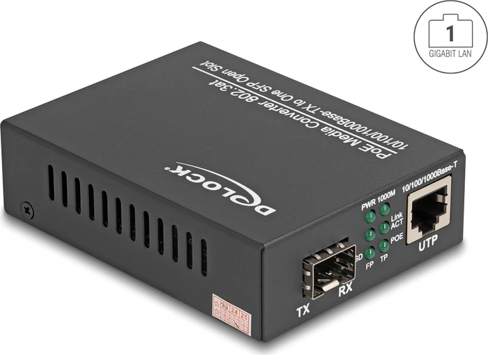 DeLOCK Gigabit Medienkonverter, RJ-45, SFP, 30W PoE+