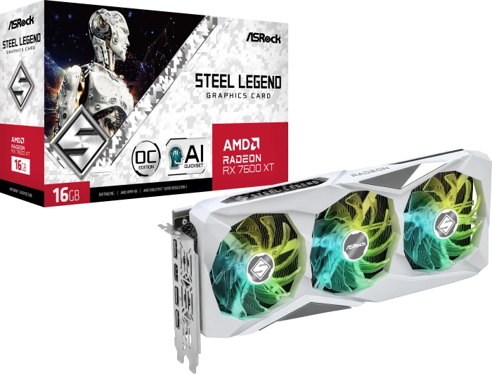 ASRock Radeon RX 7600 XT Steel Legend 16GB OC, RX7600XT SL 16GO, 16GB GDDR6, HDMI, 3x DP