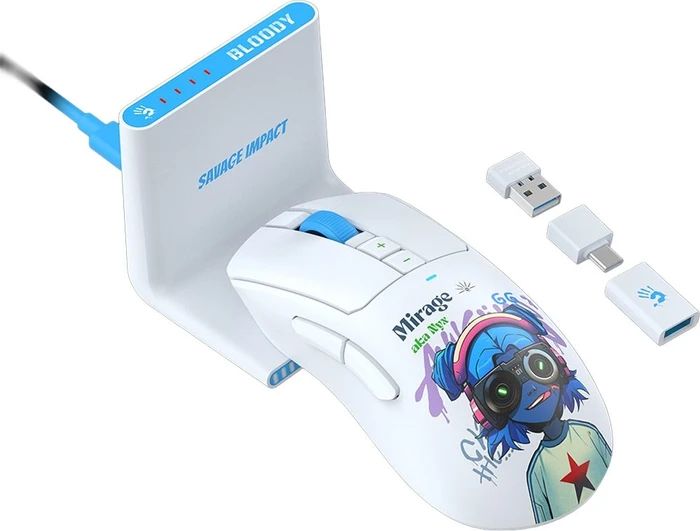 A4Tech Bloody R73 Ultra Duo Wireless Gaming Mouse mit Ladestation, Nyx Mirage, USB