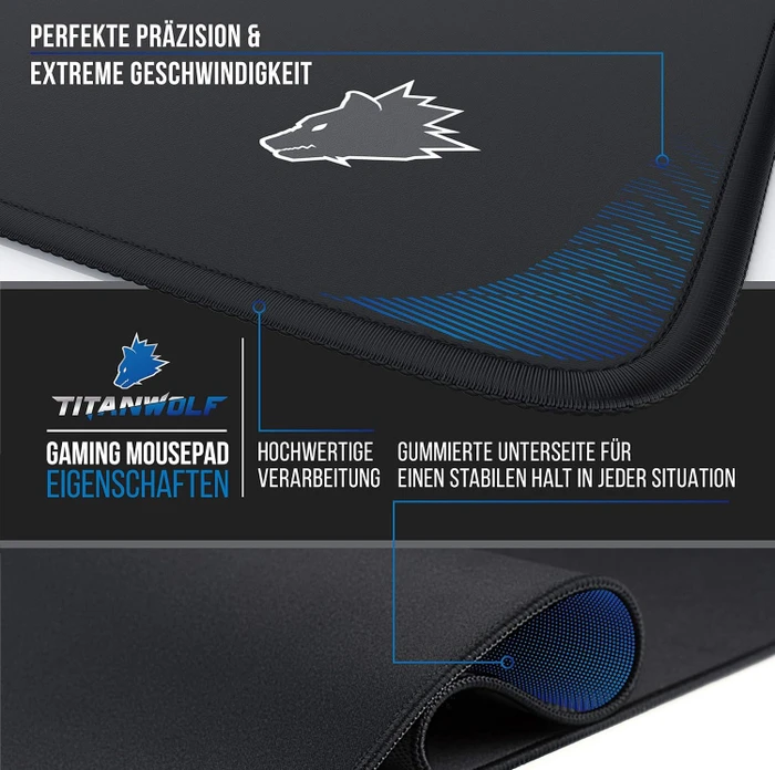 Titanwolf XXL Speed Gaming-Mauspad, 440x350mm, schwarz