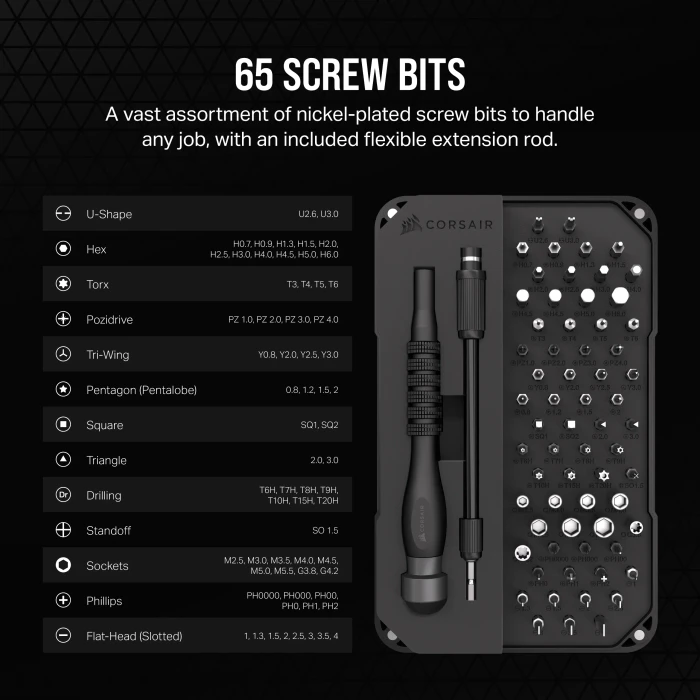 Corsair PC DIY Präzisions-Toolkit Handwerkzeugset inkl. Werkzeugbox, 67-tlg.