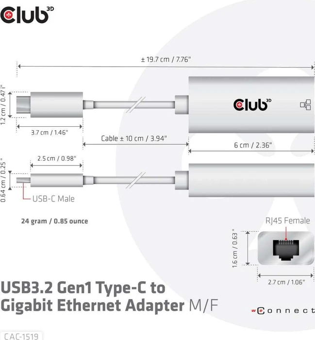Club 3D LAN-Adapter, RJ-45, USB-C 3.0 [Stecker]