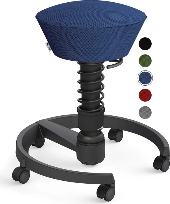 Aeris Swopper Air New Edition Bürohocker mit Rollen, Feder Standard, Gestell Alu schwarz, Bezug Mesh-Gewebe blau