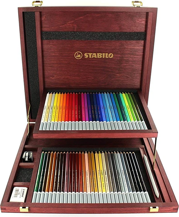 STABILO CarbOthello Kreidestift sortiert, Holzkoffer, Radierer, Anspitzer, 60er-Set