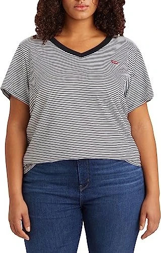 Levi's The Perfect V-Neck Plus T-Shirt kurzarm caviar stripe (Damen)