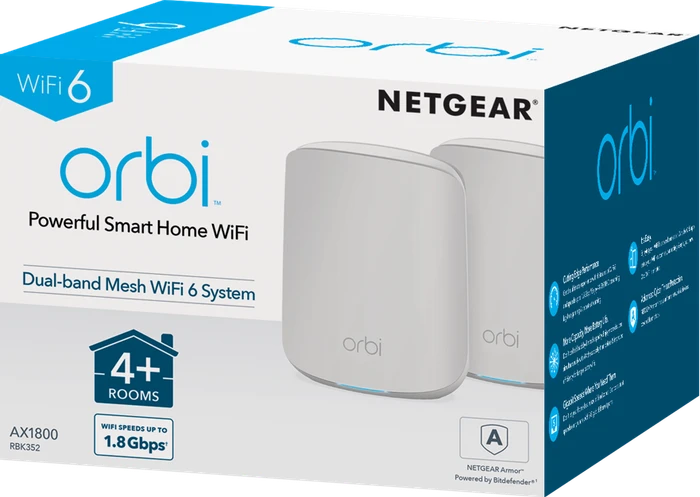 Netgear Orbi Wi-Fi 6, 350 Serie RBK352, AX1800, Router und Repeater Set, 2er-Bundle
