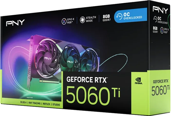 PNY GeForce RTX 5060 Ti Epic-X RGB Overclocked Triple Fan, 8GB GDDR7, HDMI, 3x DP