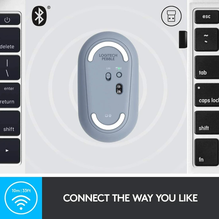 Logitech M350 Pebble Wireless Mouse Blue Grey, USB/Bluetooth