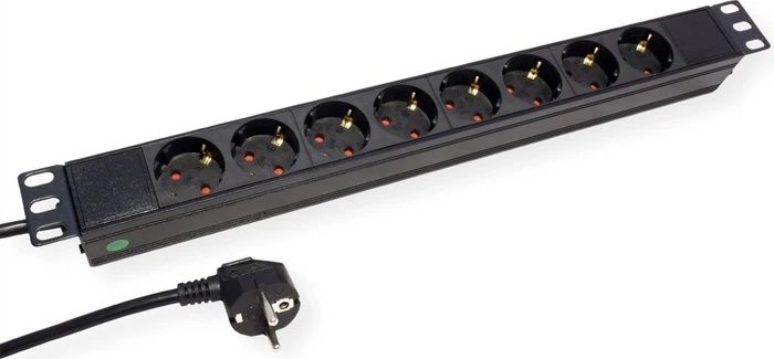 Value 19" Aluminium Steckdosenleiste, 1HE, 8-fach, 250V, schwarz, 2.8m