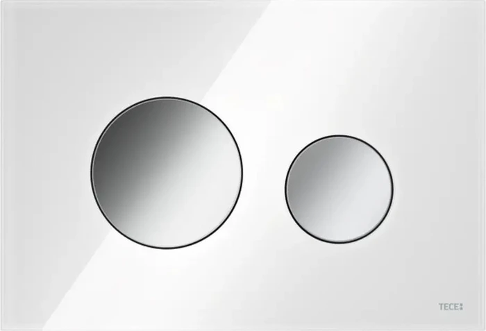 TECE TECEloop WC-Betätigungsplatte Glas für Zweimengentechnik 220x150x11mm Glas weiß glänzend, Tasten chrom glänzend