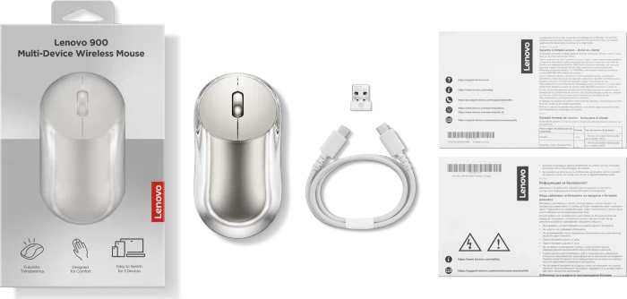 Lenovo 900 Multi-Device Wireless Mouse, silber/transparent, USB/Bluetooth