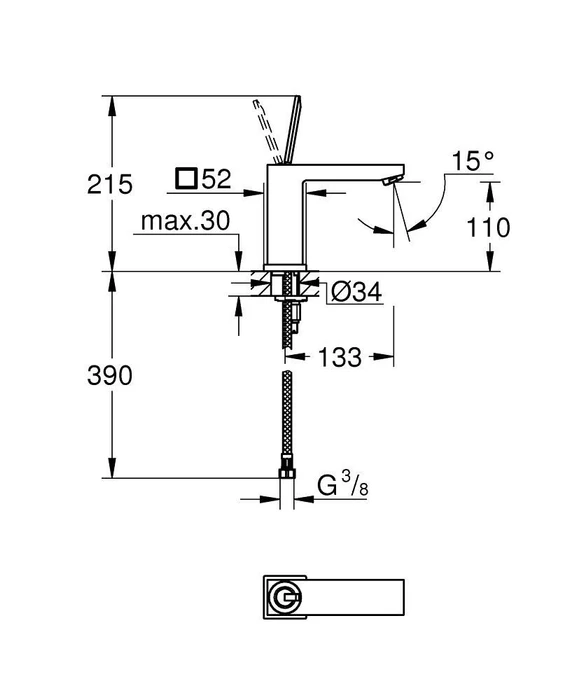 Grohe Eurocube Joy Einhand-Waschbeckenarmatur 1/2" M-Size chrom
