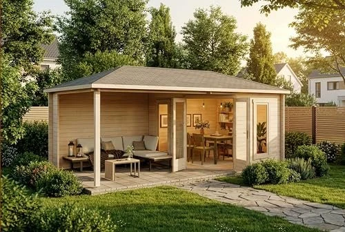 Alpholz 5-Eck Gartenhaus Liwa 575x272cm natur