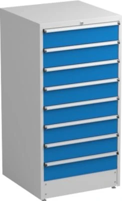 Treston Serie 70 Schubladenschrank, 9 Schubladen, lichtgrau/blau, Container