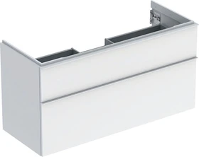 Geberit iCon Unterschrank für Handwaschbecken mit 2 Schubladen 118.4cm, Korpus und Front: weiß/lackiert hochglänzend, Griff: hoch-glanzverchromt