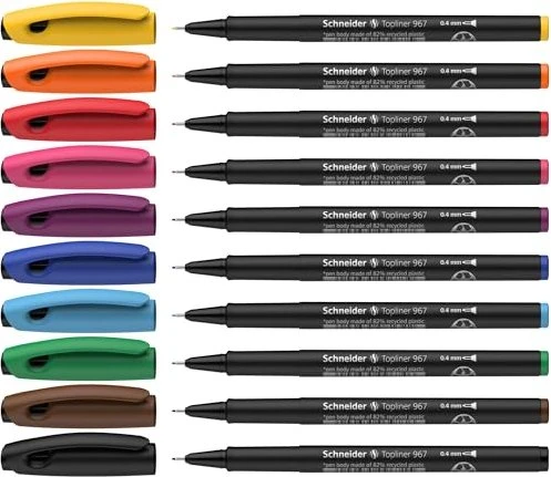 Schneider Topliner 967 Fineliner sortiert, 10er-Set, Kunststoffetui