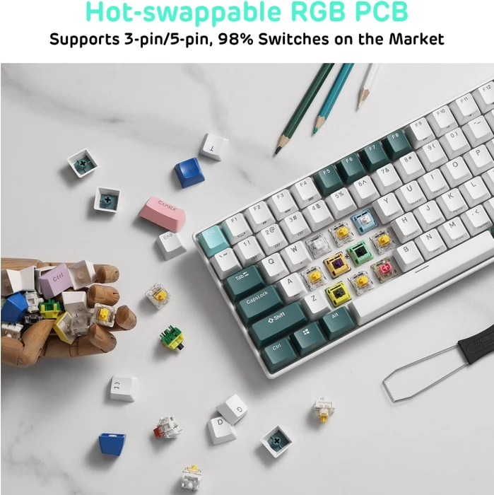 RK Royal Kludge RK96 96% Wireless, Camp Green Limited Edition, LEDs RGB, hot-swap, RK YELLOW, USB/Bluetooth, US