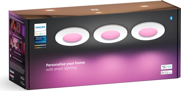 Philips Hue White and Color Ambiance Slim Einbauleuchte 90mm weiß, 3 Stück