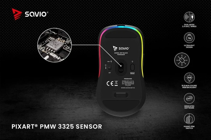 Savio Rift Black Gaming Mouse schwarz, USB