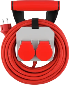 REV Ritter Verlängerungskabel mit Wandhalterung, 2-fach, 10m, rot/grau