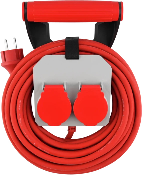 REV Ritter Verlängerungskabel mit Wandhalterung, 2-fach, 10m, rot/grau