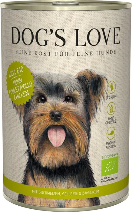 PetCo Dog's Love Bio Huhn mit Buchweizen, Sellerie und Basilikum, 2.40kg (6x 400g)