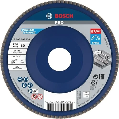 Bosch Professional X571 Best for Metal Fächerschleifscheibe gerade K80, 115x22.23mm, 1 Stück