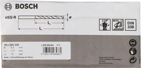 Bosch Professional HSS-R Spiralbohrer, 8.3x75x117mm, 10 Stück
