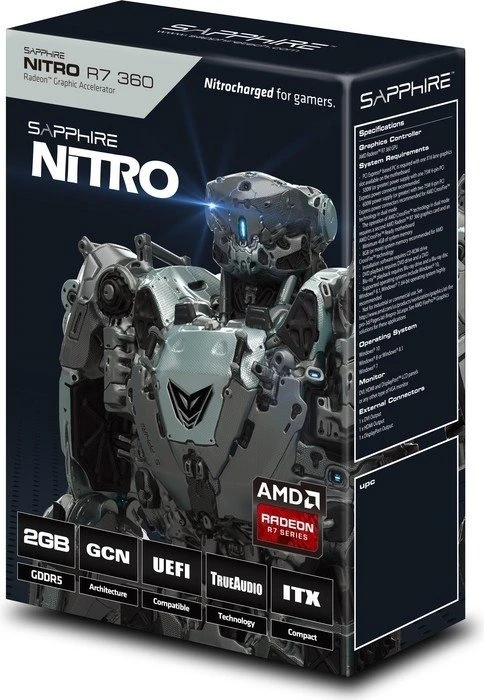 Sapphire Radeon R7 360 Nitro, 2GB GDDR5, DVI, HDMI, DP, lite retail