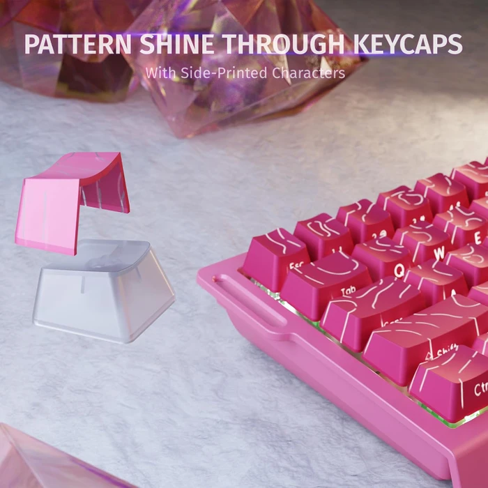 Attack Shark X68 HE Rapid Trigger Keyboard, rosa mit Kontur, LEDs RGB, Outemu White Jade Magnetic, USB, US