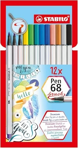 STABILO Pen 68 brush sortiert, 12er-Set, Klappbox