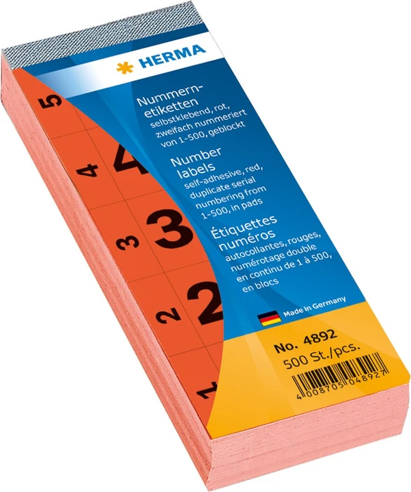Herma Nummernetiketten 1-500, 190x30mm, rot, 100 Blatt (200 Etiketten)