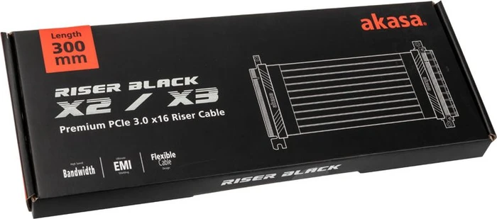 Akasa Riser Black X2 Mark IV Riser Card Cable, gerade, PCIe 3.0, 300mm